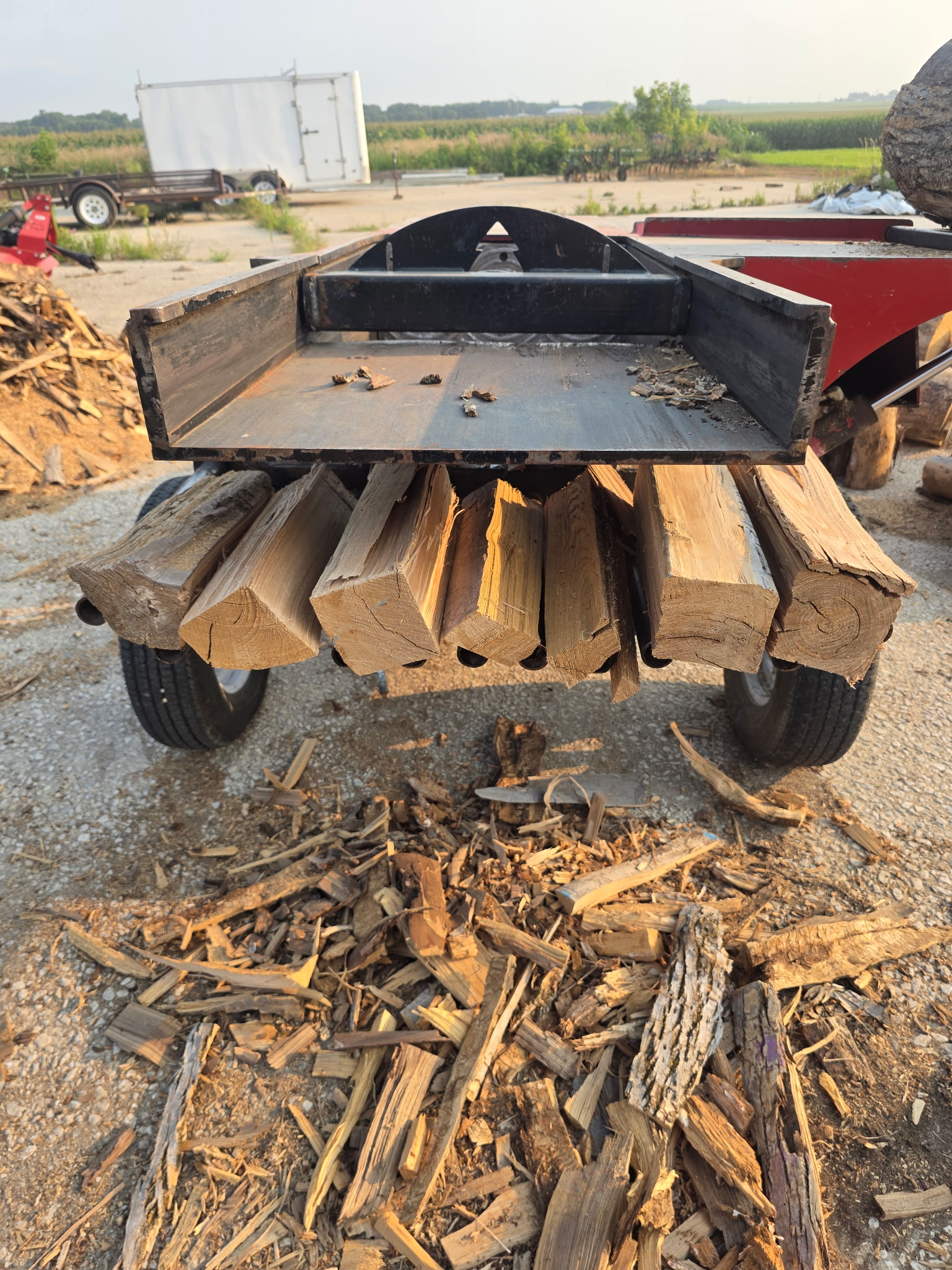 Split firewood loaded on the trailer, ready for delivery